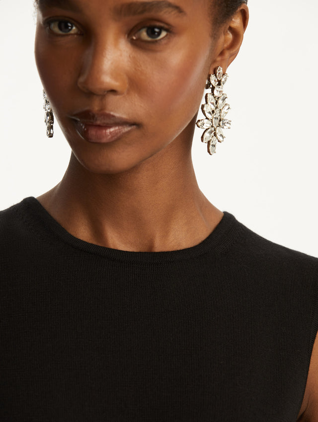 Wool-Blend Black Tank with Crystal Earrings Zoom View