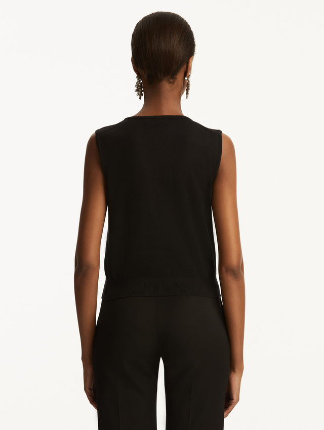 Wool-Blend Black Tank Styled with Black Pants Back View