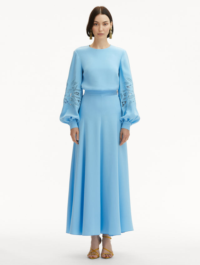 English Rose Cutout Blouse in Baby Blue Front View