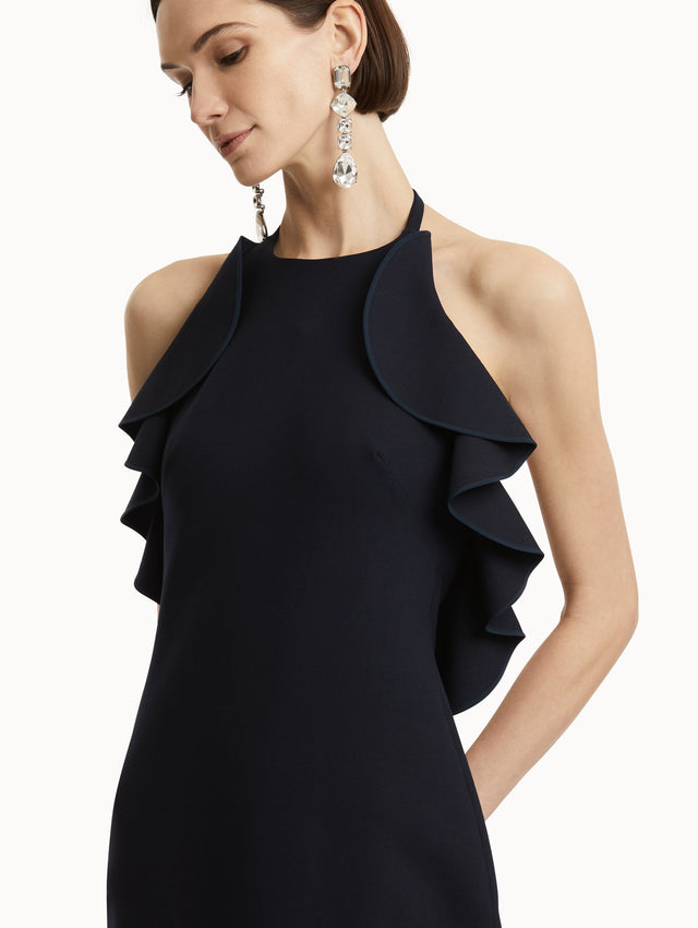 Ruffle-Detailed Column Gown in navy zoom view