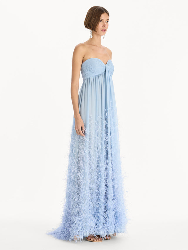 Ombré Feather Embroidered Silk Chiffon Gown