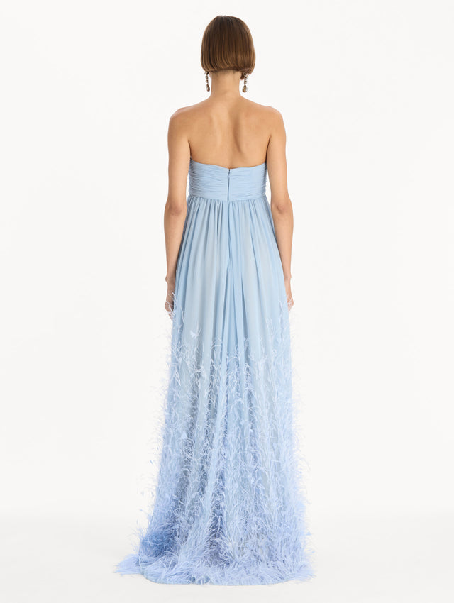 Ombré Feather Embroidered Silk Chiffon Gown