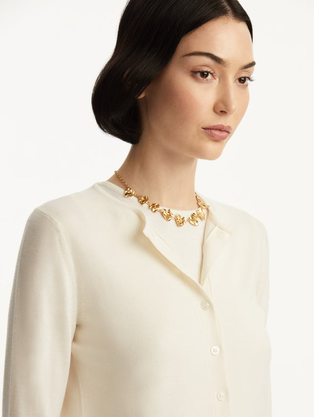 Wool-Blend White Button-Down Cardigan Zoom View