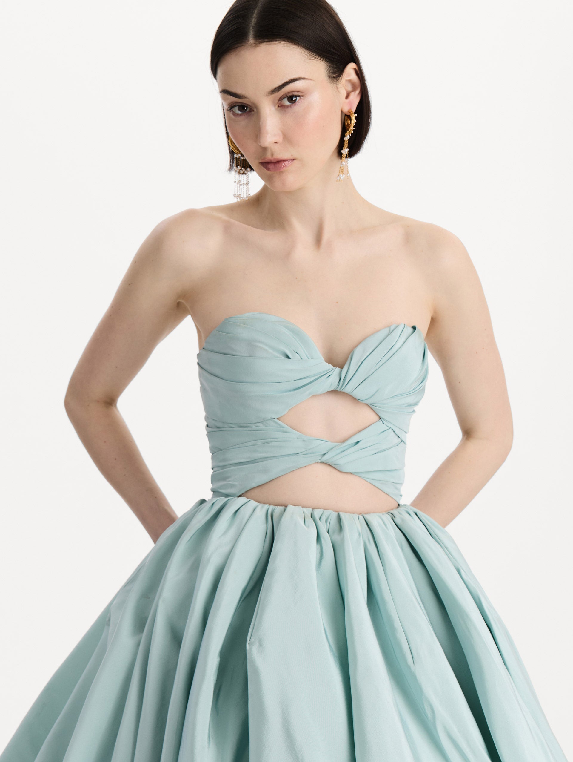 Silk Faille High-Low Gown in Saltwater. Zoom view.