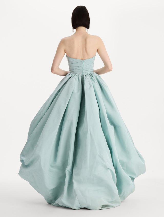 Silk Faille High-Low Gown in Saltwater. Back view.