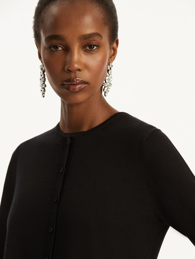 Wool-Blend Black Button-Down Cardigan Zoom View