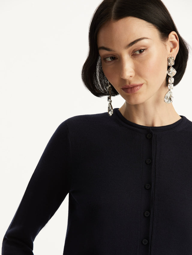 Wool-Blend Navy Cardigan Zoom View