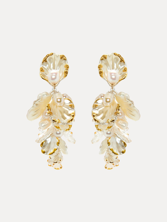 Mother of Pearl Flower Earrings Front View