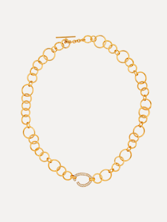 Pavé O Gold Chain-Link Necklace Front View