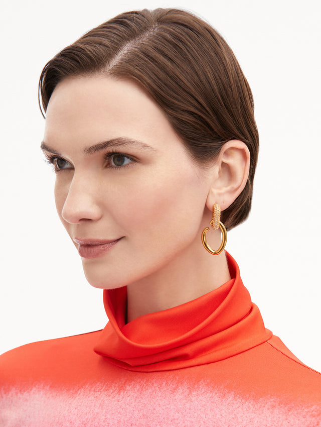 Pavé Gold O Drop Earrings Front View