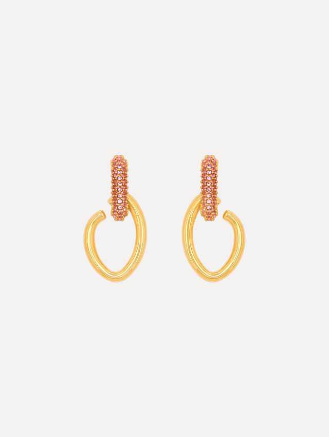 Pink Pavé O Drop Gold Earrings Front View