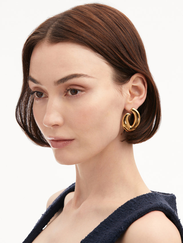 Large Gold  O Stud Earrings Front View