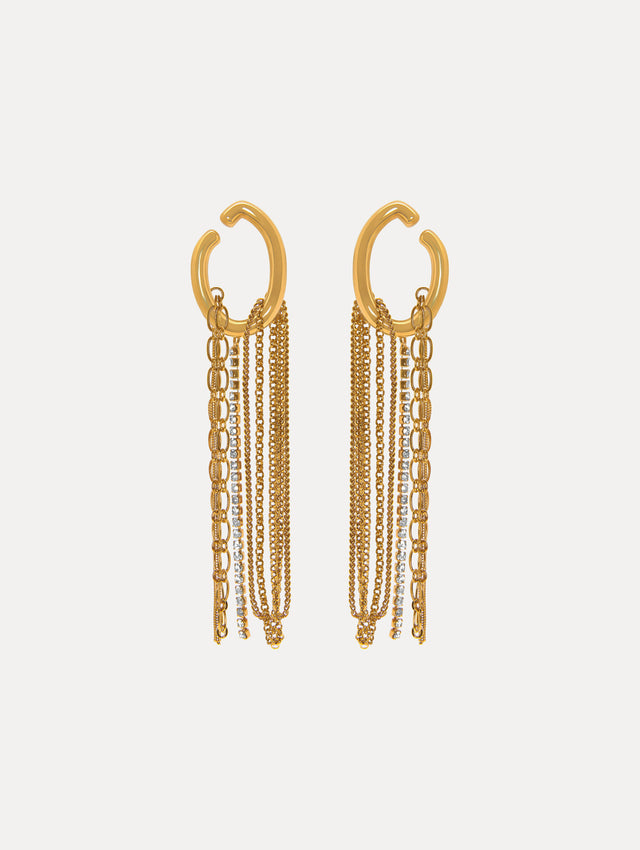 Gold O Chain Fringe Earrings Front View