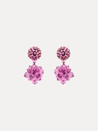 Pink Beaded Pompom Clip-On Earrings with crystal studs and floral pompom drops.
