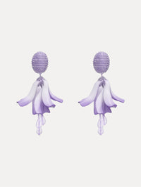lilac Impatiens Clip-On Earrings with circular beaded studs and sculpted petal drops.
