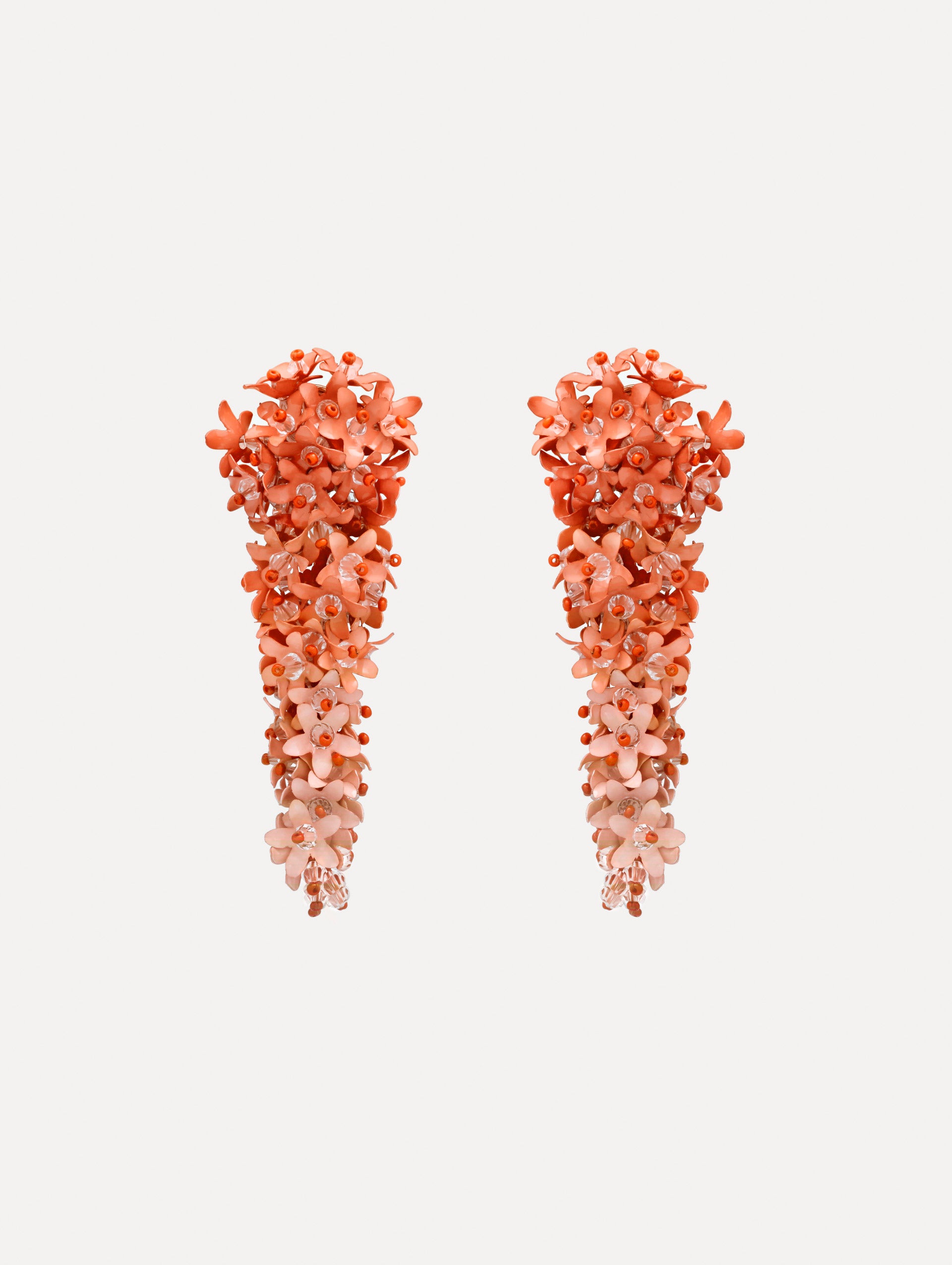 Coral Cascading Flower Clip-On Earrings with ombre layered petals.