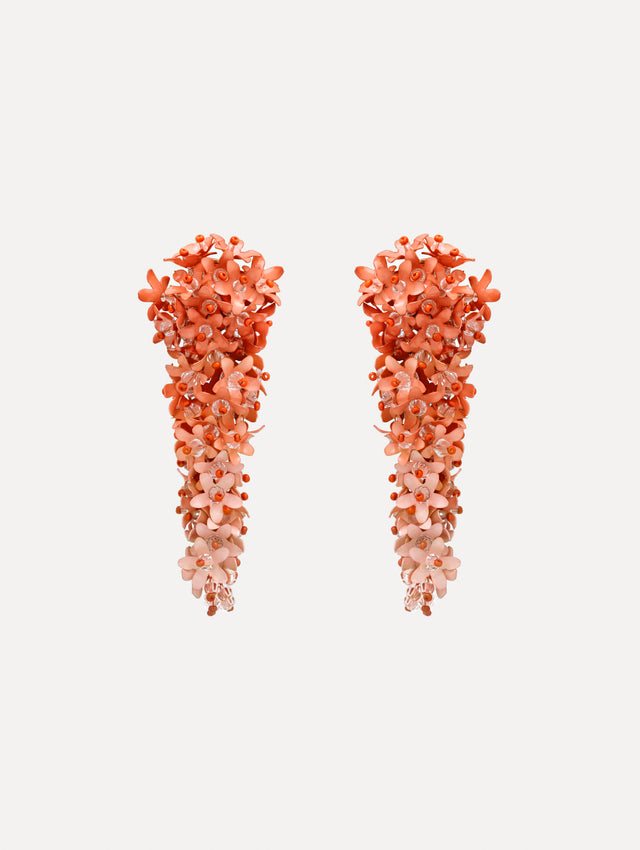 Coral Cascading Flower Clip-On Earrings with ombre layered petals.