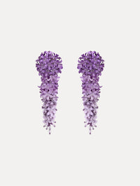 Purple Cascading Flower Clip-On Earrings with an ombré effect from deep violet to soft lavender, finished with delicate crystal accents.