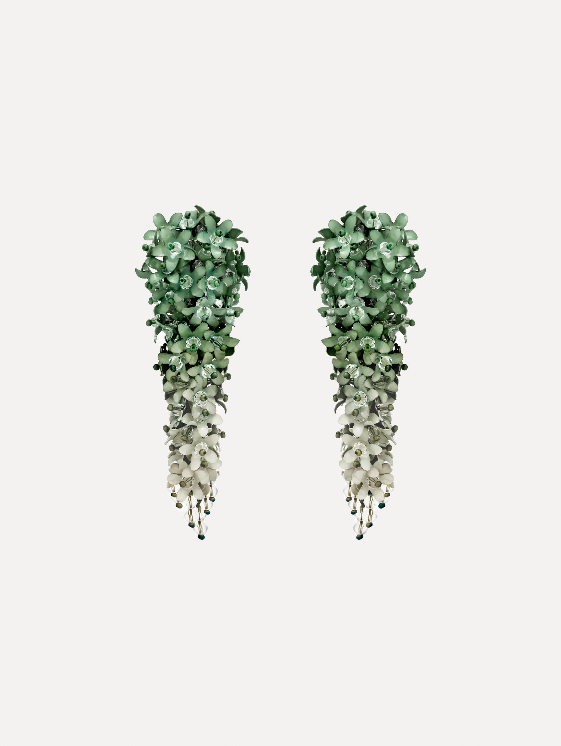 Emerald green Cascading Flower Clip-On Earrings with ombre layered petals.