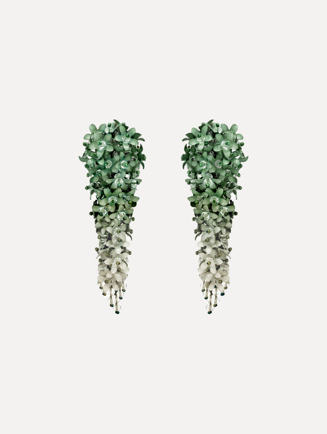 Emerald green Cascading Flower Clip-On Earrings with ombre layered petals.
