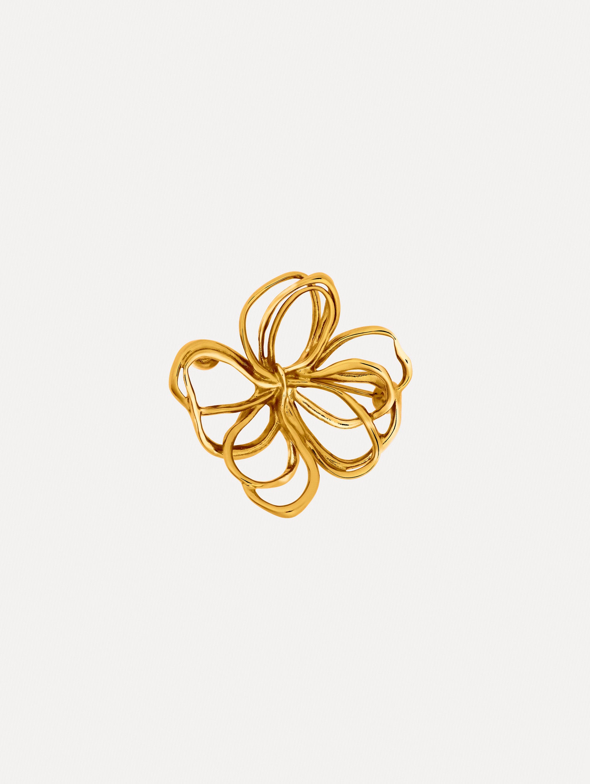 Gold Large Threaded Flower Brooch with looping artistic curves.