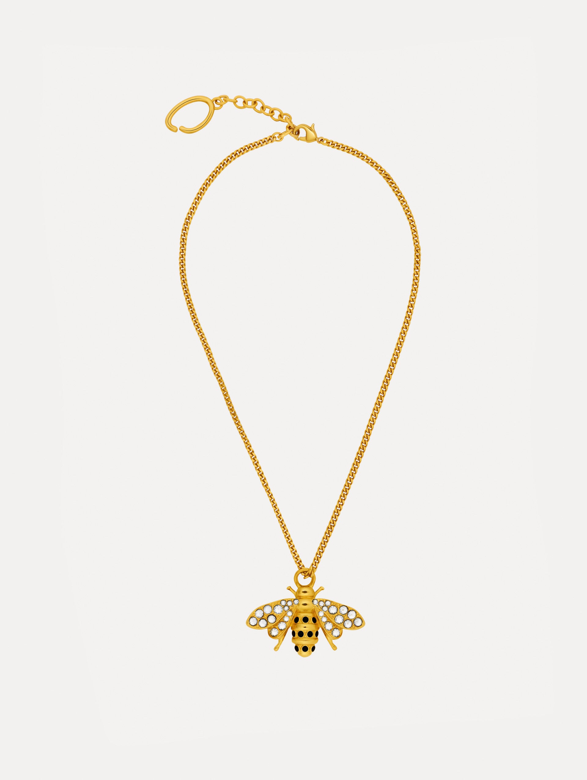 Gold Bee Pendant Necklace featuring a crystal-embellished charm on a fine chain.