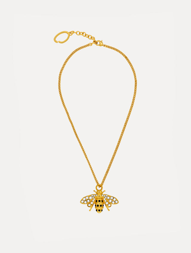 Gold Bee Pendant Necklace featuring a crystal-embellished charm on a fine chain.