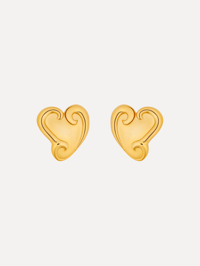 Gold Swirl Heart Clip-On Earrings with sculpted swirl detailing.