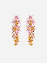 Pink Foxglove Earrings featuring layered enamel petals with gold accents.