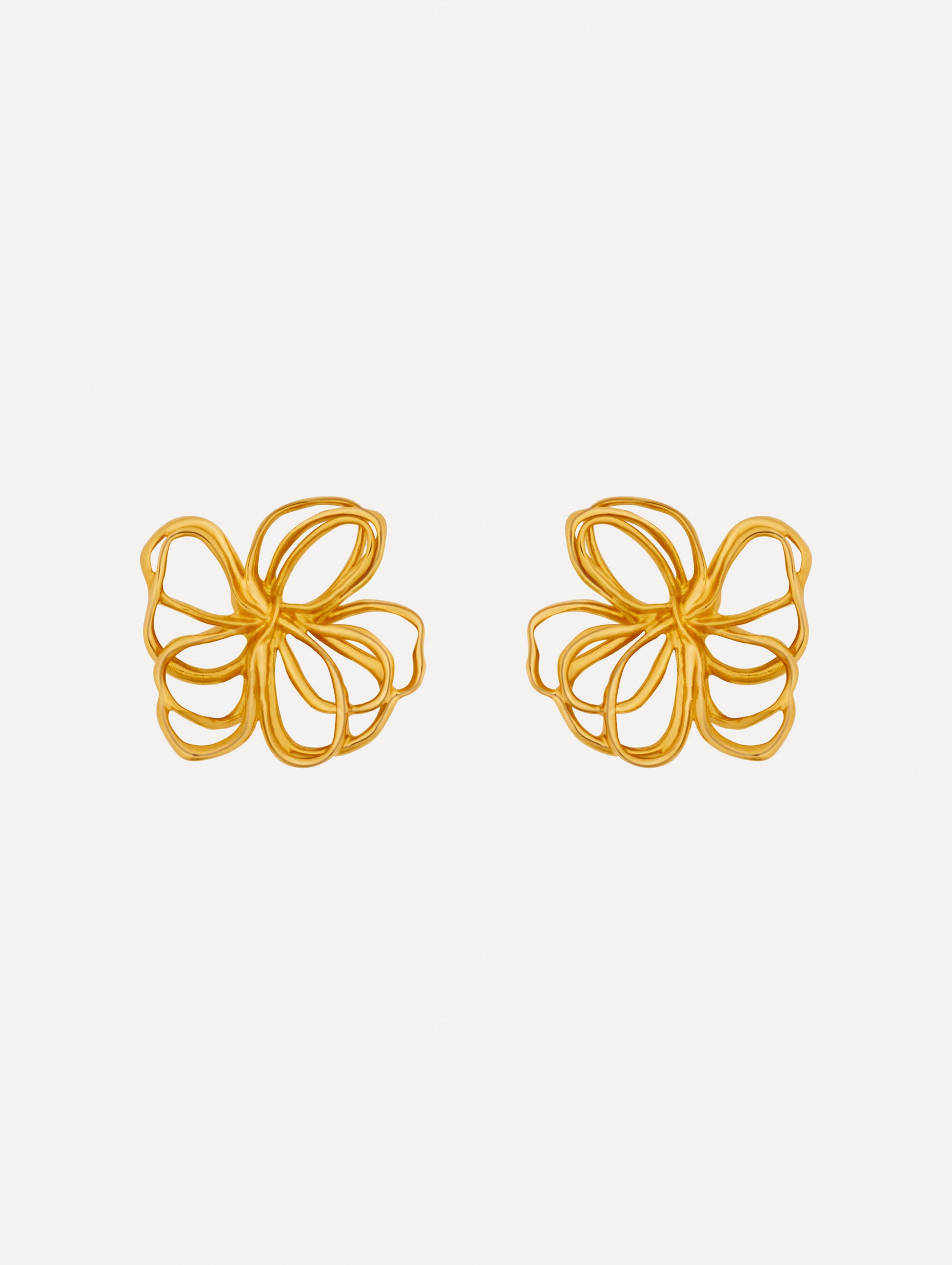 Gold Threaded Flower Earrings with abstract wiring. 