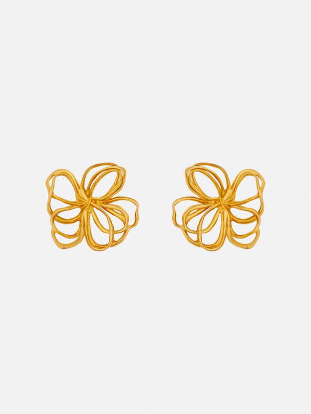 Gold Threaded Flower Earrings with abstract wiring. 