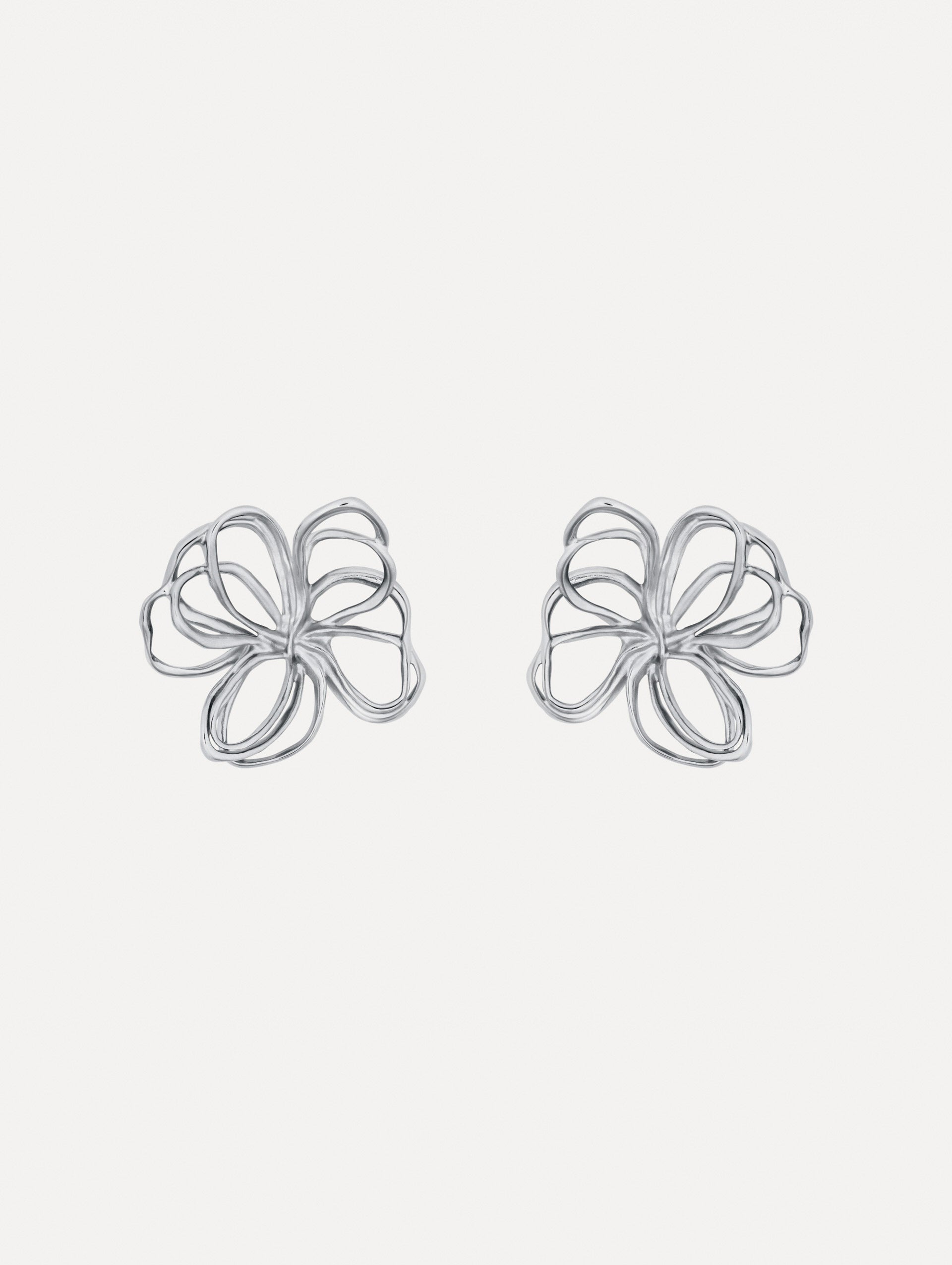 Silver Threaded Flower Earrings featuring openwork looping design.