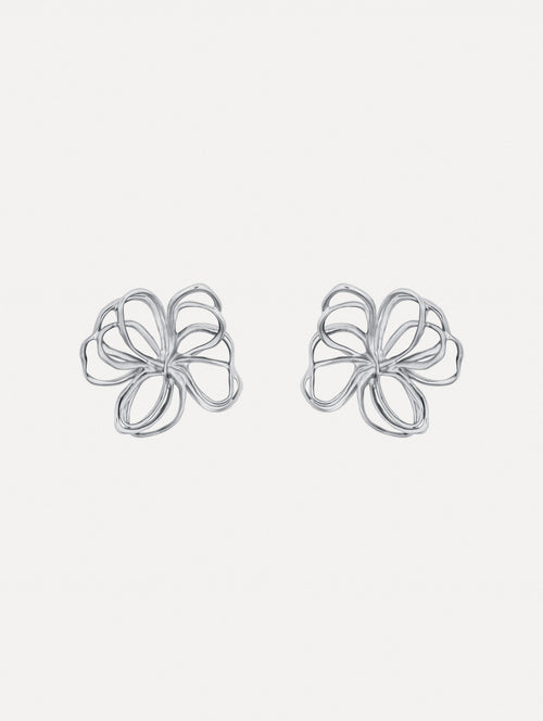 Silver Threaded Flower Earrings featuring openwork looping design.