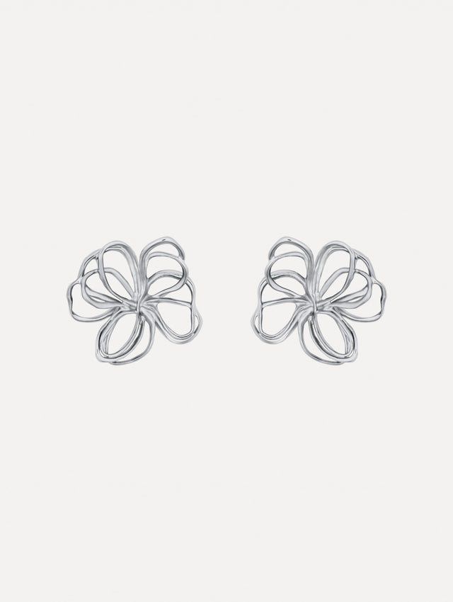Silver Threaded Flower Earrings featuring openwork looping design.