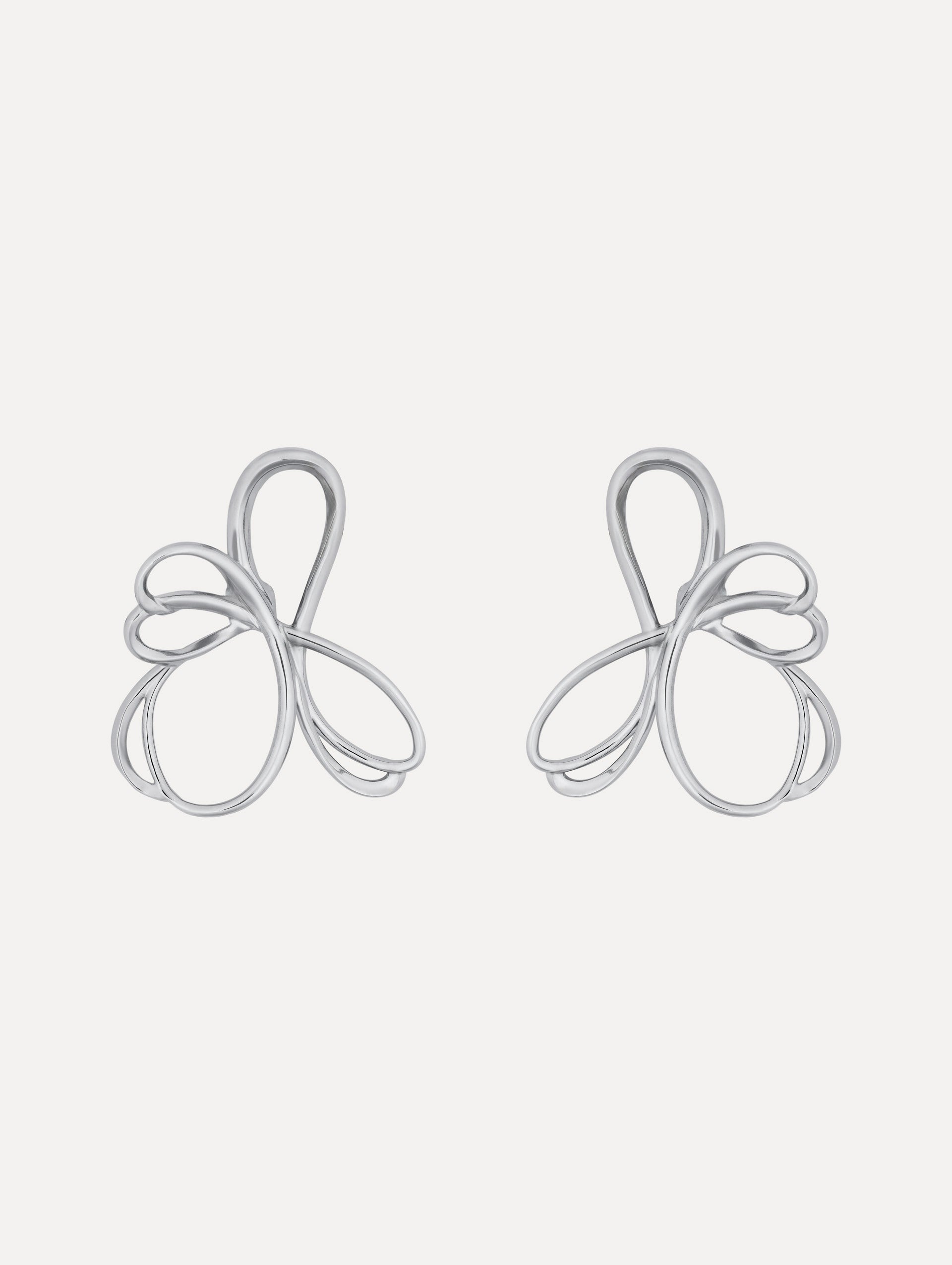 Threaded Flower Asymmetrical Clip-On Earrings. Front View.