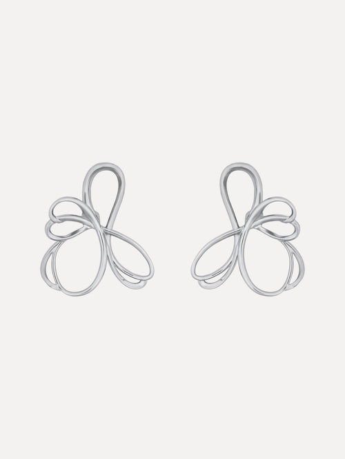 Threaded Flower Asymmetrical Clip-On Earrings. Front View.