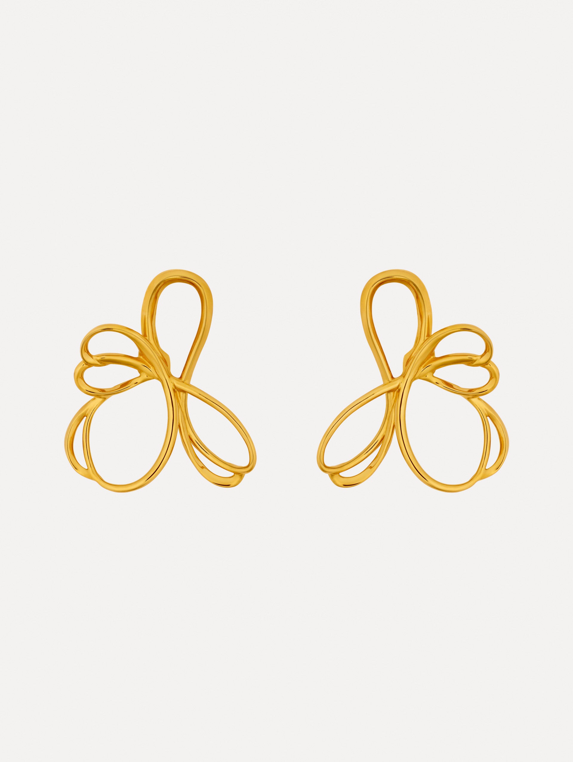 Gold Threaded Flower Asymmetrical Clip-On Earrings featuring openwork looping design.