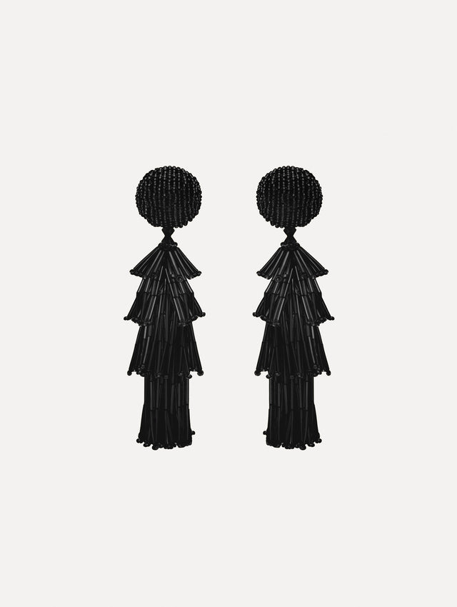 The image depicts fringe tassel earrings. Front view.