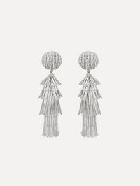 The image depicts fringe tassel earrings. Front view.