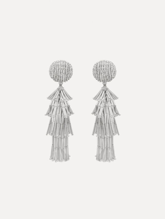 The image depicts fringe tassel earrings. Front view.
