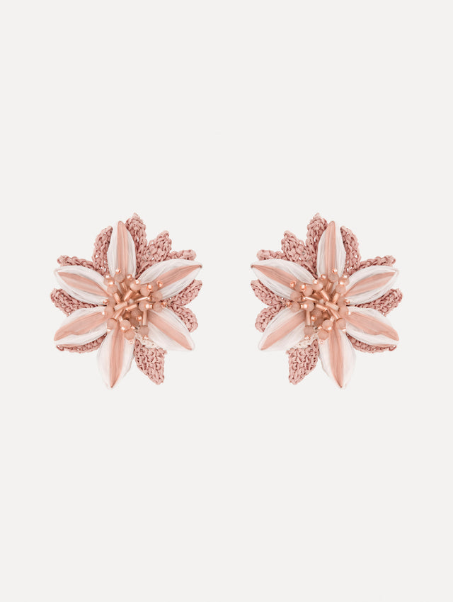 The image depicts beaded lily earrings. Front view.