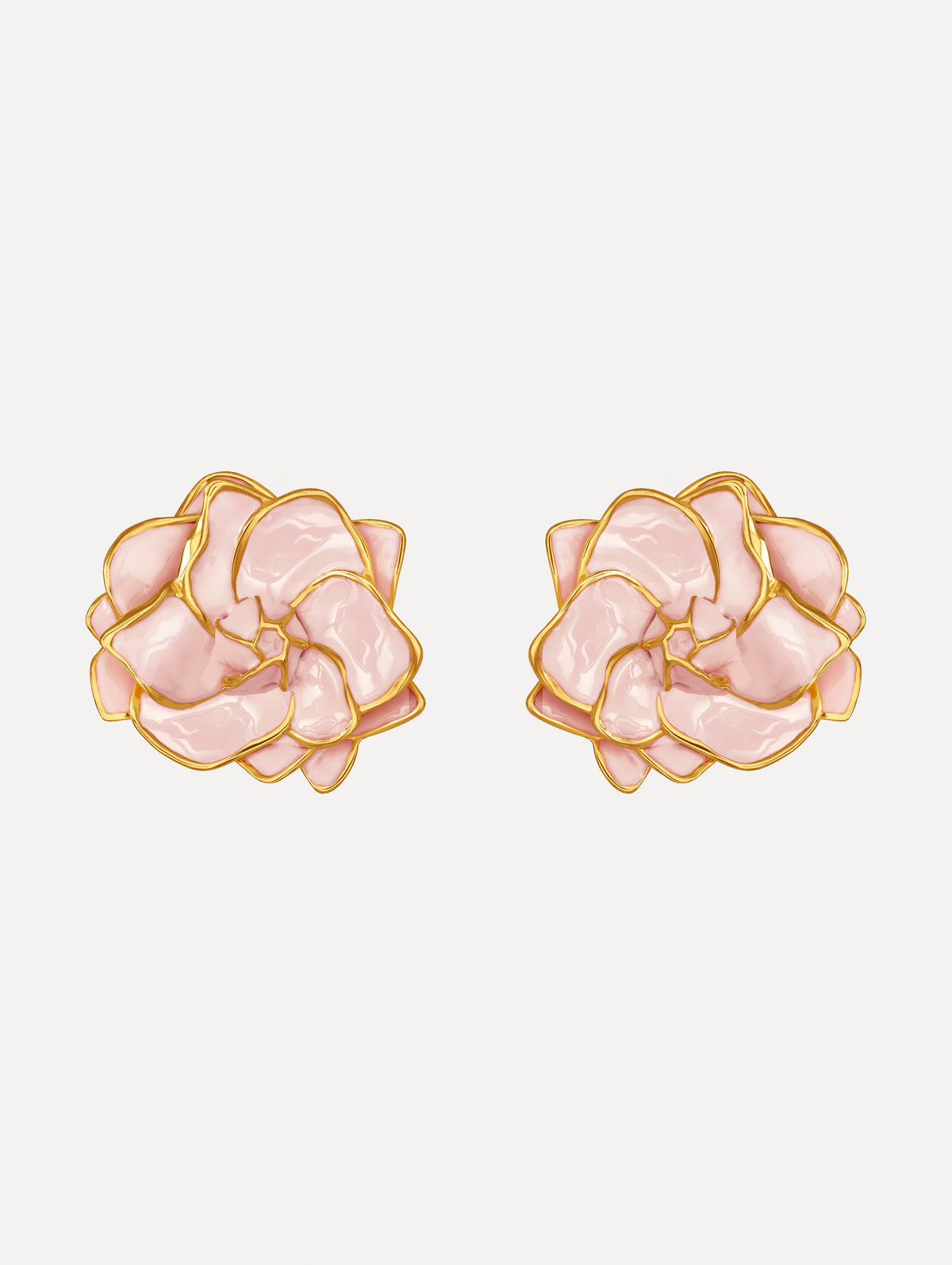 The image depicts large painted gardenia earrings. Front view.