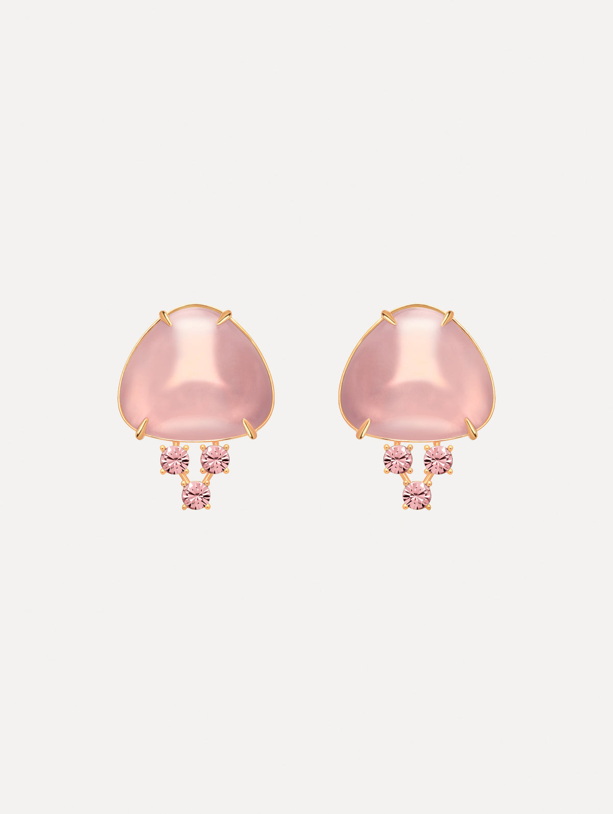 The image depicts cabochon stud crystal earrings. Front view.