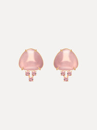 The image depicts cabochon stud crystal earrings. Front view.