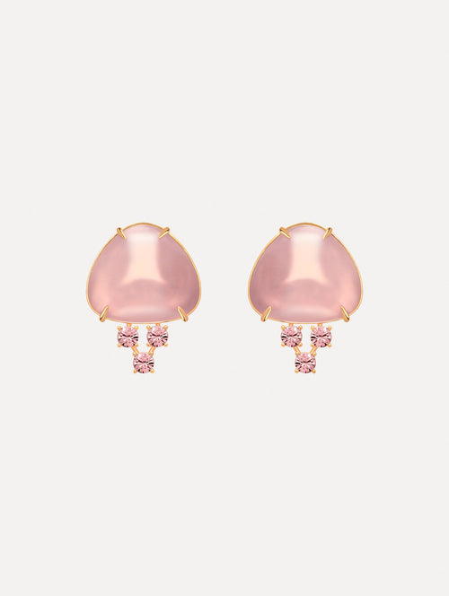 The image depicts cabochon stud crystal earrings. Front view.