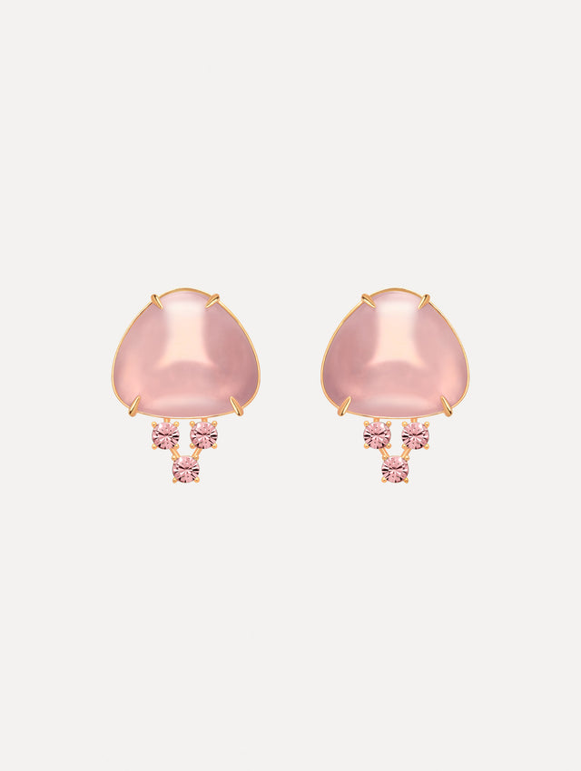 The image depicts cabochon stud crystal earrings. Front view.
