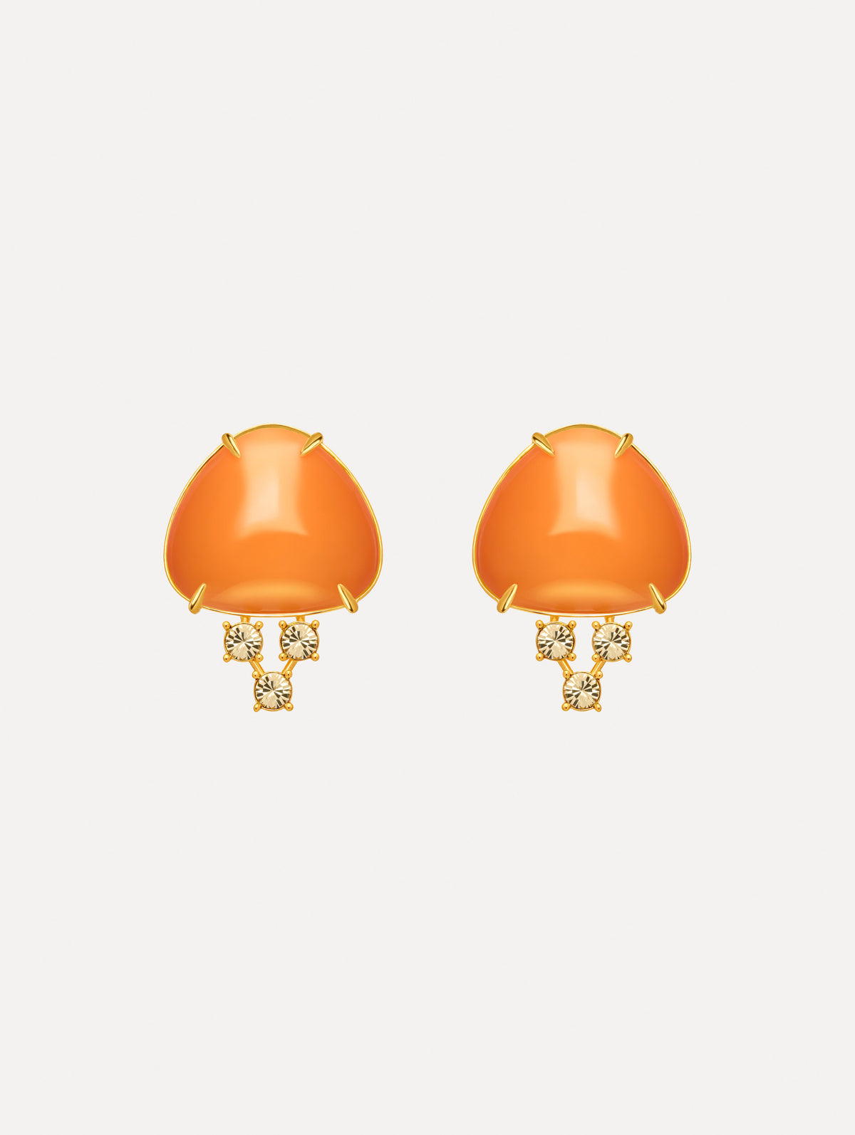 The image depicts cabochon stud crystal earrings. Front view.