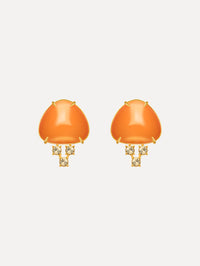 The image depicts cabochon stud crystal earrings. Front view.