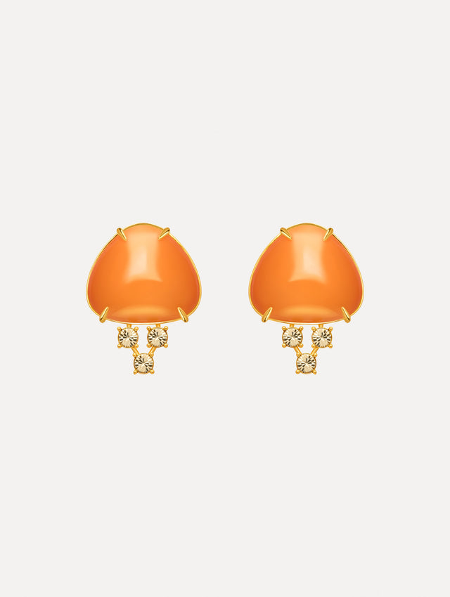 The image depicts cabochon stud crystal earrings. Front view.