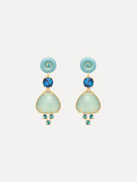 The image depicts cabochon drop crystal earrings. Front view.